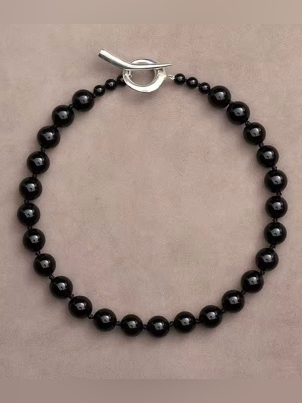 Black Agate Everyday Boule Collar Beaded Necklace with Silver Toggle Clasp